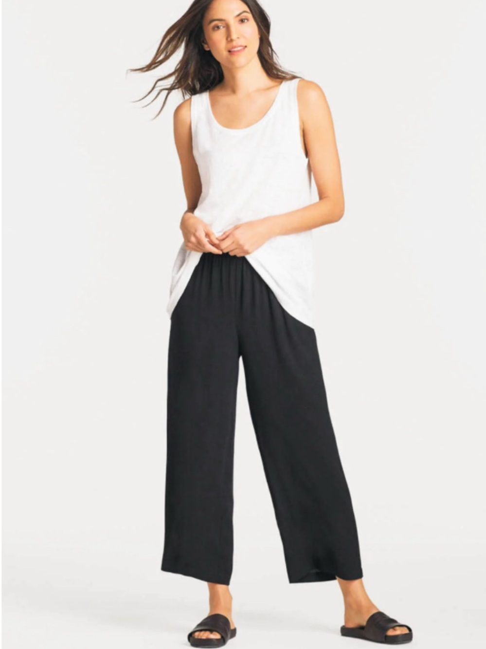Eileen Fisher System Silk Georgette Straight Cropped Pant Black
